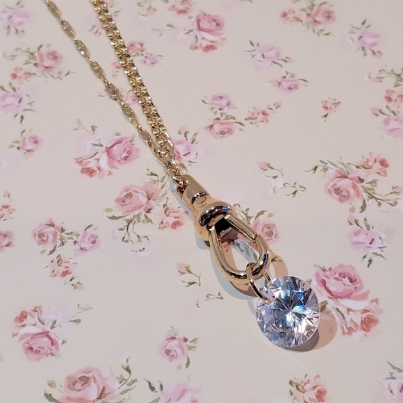 Anthropologie Gold Chain Necklace‎ with CZ Round Charm Pendant - Picture 2 of 11